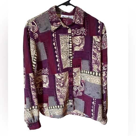 ✨Abstract plum and burgundy button up blouse✨ - Picture 3 of 4